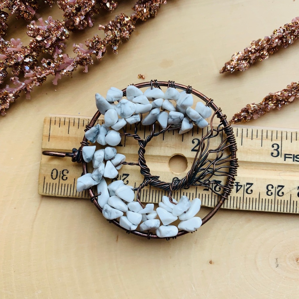 Howlite Gemstone Tree Of Life Pendant Necklace - Picture 5 of 7